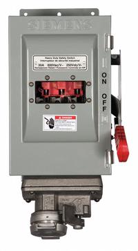 SIEMENS Safety Switch: Non-Fusible, 30 A, Three Phase, 600V AC, Galvanized Steel, Indoor (MPN HNF361JCHW). Key specifications — attr867074: SIEMENS; attr925469: Crouse-Hinds Arktite.