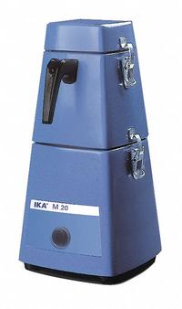 IKA M 20 Universal Mill: 250 mL Capacity, 20,000 RPM Speed - Max, 7 mm Grain Size - Max, 5 Mohs (MPN 0001603603). Key specifications — Voltage: 115V AC; Brand: IKA; Features: (2) Grinding Chambers Can Be Alternately Operated Using One Drive; Grain Hardness - Maximum: 5 Mohs; Product Type: Batch Mill Grinders.