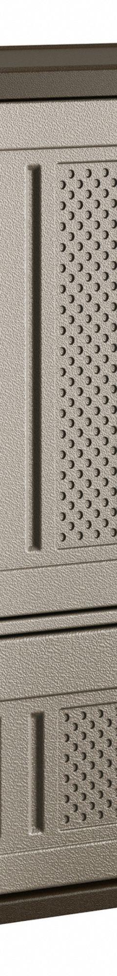 SUNCAST Plastic Storage Cabinet: 30 in x 20 in x 36 in, 1 Fixed and 1 Adj, Solid, Frame, Unassembled. Key specifications — attr87767: Unassembled; attr87766: Platinum Metallic; attr66503: SUNCAST.