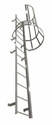 COTTERMAN Fixed Ladder with Safety Cage: 17 ft Overall Ht, 26 in Overall Wd, Steel, 18 Rungs (MPN M18SC L10 C1). Key specifications — Brand: COTTERMAN; Assembly: Assembled; Number of Sections: 3.