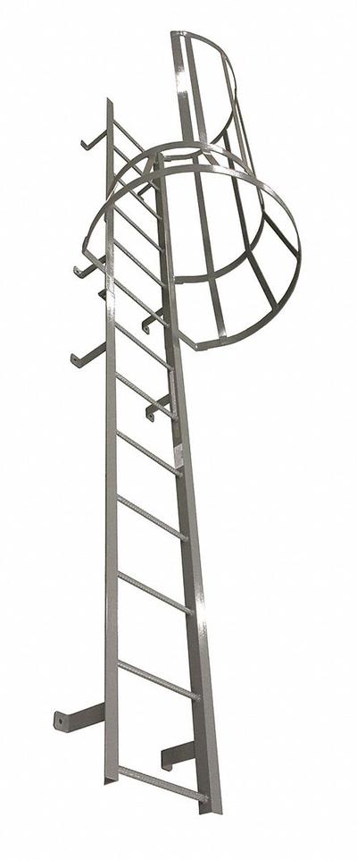 COTTERMAN Fixed Ladder with Safety Cage: 17 ft Overall Ht, 26 in Overall Wd, Steel - Safety Cage Fixed Ladders