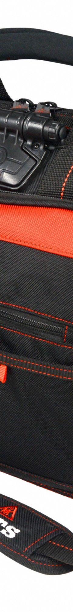 HULTAFORS TOOLS Tool Bag: 16 in W x 8 in D x 14 in H, Black/Red, Ballistic Polyester, 55 Pockets (MPN HTL573). Key specifications — Color: Red; Brand: HULTAFORS TOOLS; Material: Polyester.