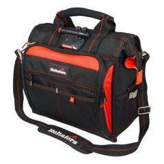 HULTAFORS TOOLS Tool Bag: 16 in W x 8 in D x 14 in H, Black/Red, Ballistic Polyester, 55 Pockets (MPN HTL573). Key specifications — Color: Red; Brand: HULTAFORS TOOLS; Material: Polyester.