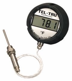 TEL-TRU Digital Panel Mount Thermometer: -75°F to 750°F /-58°C to 399°C, +/-0.5°F (+/-0.3°C), Male (MPN ND4RB09115-P22042-C1005). Key specifications — Accuracy: +/-0.5°F (+/-0.3°C); Brand: TEL-TRU.