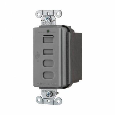 HUBBELL Receptacle: Decorator Duplex, Non-NEMA, 4 USB Ports, USB Type A/C, Gray - Weather-Resistant Receptacles with USB Chargers
