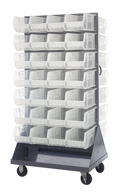 QUANTUM STORAGE SYSTEMS Mobile Louvered Floor Rack: 36 in x 24 in x 72 in, 56 Bins Included - Vertical Mobile Louvered Racks with Bins