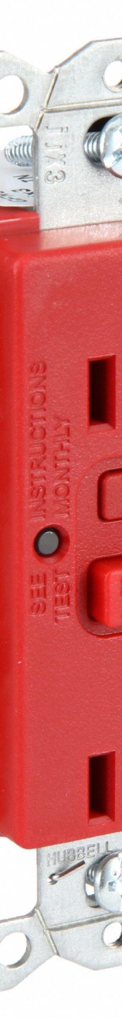 HUBBELL GFCI Receptacle: Duplex, 5-20, Red, GFCI, 125V AC, 20 A, 2 Pole / 3 Wire (MPN GFR20R)