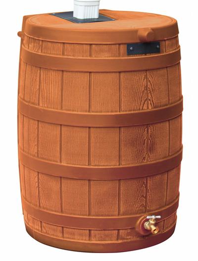 BUSHMAN Rain Barrel: Terra Cotta, 30 in Overall Ht, 23 in Overall Wd, Spigot Included - Rain Barrels