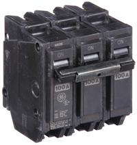 GE Miniature Circuit Breaker: THQL, 100 A, 120/240V AC, Three Phase, 10kA at 120/240V AC, Std (MPN THQL32100). Key specifications — Amps: 100 A; AC Voltage Rating: 120/240V AC; Phase: Three; Max. AIR Rating: 10kA at 120/240V AC; For Use With: Power Mark Gold Load Centers and AQ Lighting Panels.