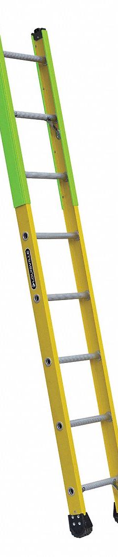 LOUISVILLE LADDER Straight Ladder: 8 ft Ladder Size, Fiberglass, 375 lb Load Capacity, 18 lb Wt (MPN FE8908). Key specifications — Color: Yellow; Brand: LOUISVILLE LADDER; Included Features: Side Rail Bumpers; Shoe Type: Slip-Resistant.