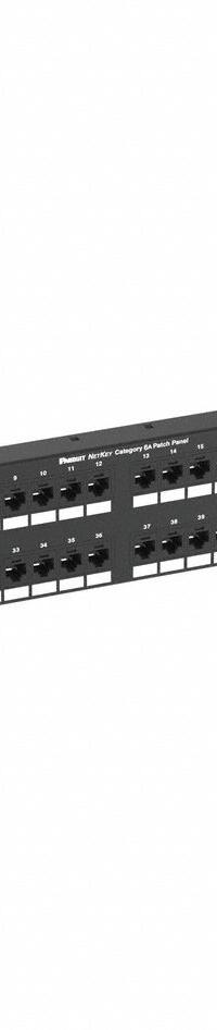 PANDUIT Patch Panel: Flat, 2 Rack Units, 48 Ports, 6A, IDC, Steel, 1 1/8 in Overall Ht, NK6XPPG48Y. Key specifications — Brand: PANDUIT; Compatible Cable Performance Category: 6A; Material: Steel; _Access Type: Rear Access; _Port Labeling: Adhesive Label; _Power Over Ethernet: Power Over HDBaseT (POH); _Rear Termination: IDC; _Series: NetKey.