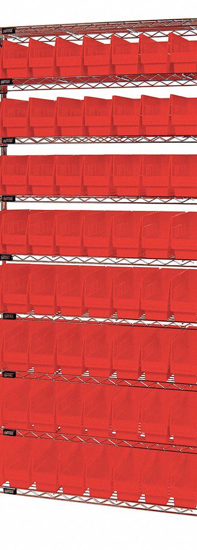 QUANTUM STORAGE SYSTEMS Bin Shelving: 36 in x 18 in x 74 in - Wire Stationary Bin Shelving with Open-Front Bins
