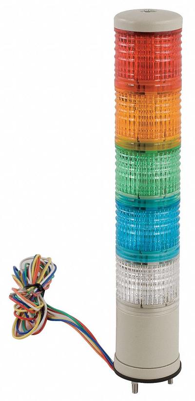 SCHNEIDER Tower Light Assembly: 5 Tier, Blue/Clear/Green/Orange/Red, No Sounder Tier - Five-Tier Tower Light Assemblies