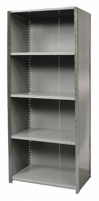 HALLOWELL Metal Shelving: Standalone, Heavy-Duty, 48 in x 18 in, 84 in Overall Ht, 5 Shelves (MPN F7720-18HG). Key specifications — Assembled: Unassembled; Shelving Material: Steel; Frame Material: Steel; Color: Gray; Brand: HALLOWELL.