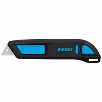 MARTOR Utility Knife: 143 mm Overall Lg, Textured, 16 mm Overall Wd, Plastic, Black/Blue (MPN 30000110.02). Key specifications — attr307884: Tools Needed; attr307882: Black; attr307878: Textured; attr307881: Plastic; attr324892: MARTOR.