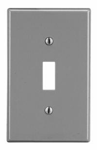 HUBBELL Wall Plate: Toggle, 1 Gang, Gray, Std Size (MPN P1GY). Key specifications — Brand: HUBBELL; Material: Polycarbonate.