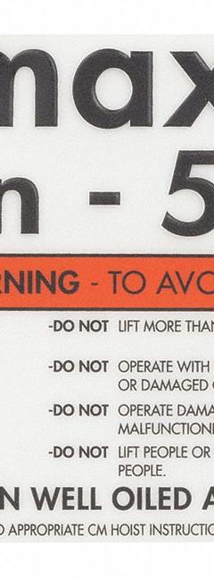 CM Capacity Label: Electric Chain Hoists, 1,000 lb Compatible Load Capacity, Lodestar, 27278. Key specifications — Compatible Series: Lodestar; Manufacturer Part Number: 27278.