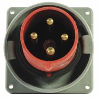 HUBBELL Pin and Sleeve Inlet: Red, 380 to 415V AC, Single/Three Phase, 60 A_63 A, 3 Pole, 4 Wire (MPN HBL460B6W). Key specifications — Brand: HUBBELL.