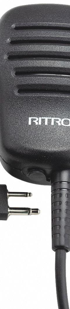 RITRON Speaker Microphone: Fits Ritron, For PR Series, 2.5 mm_3.5 mm Jack, 20 in Cord, Push To Talk (MPN RSM-10X). Key specifications — attr922016: PR; attr923321: Black; attr929443: 2-Pin 2.5mm Mic/3.5mm Plug; attr922012: RITRON; attr922011: RSM-10X; attr929442: Yes.