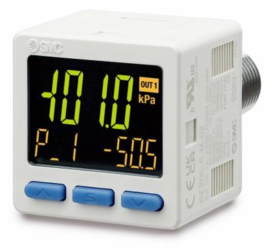 SMC Vacuum Pressure Switch: ZSE Series, 10 kPa to 101.3 kPa, 1/8 in Port, 3 m Leads - High Precision Vacuum Pressure Switches
