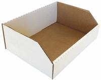 PACKAGING CORPORATION OF AMERICA Corrugated Shelf Bin: 9 in Overall Lg, 12 in x 4 1/2 in, White (MPN BIN 12-9). Key specifications — Brand: PACKAGING CORPORATION OF AMERICA; % Recycled Content: 30-45%; Manufacturer Part Number: BIN 12-9; Includes Dividers: Dividers Not Included; Electrostatic Discharge: Not Electrostatic Discharge Conductive.