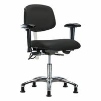 ESD/Cleanroom Chair: Vinyl, Arms Included, Ht Range 19 in to 24 in, 19 in Seat Wd, 18 in Seat Dp (MPN BR-NECR-DHCH-CR-T1-A1-EG-ESDBLK). Key specifications — Foot Support: No; Back Tilt Backward: 13.5°; Back Tilt Forward: 10.5°; Base Material: Aluminum; Brand: APPROVED VENDOR; Product Type: Cleanroom Chair; Cleanroom Class: ISO 5; ESD-Safe: ESD-Safe.