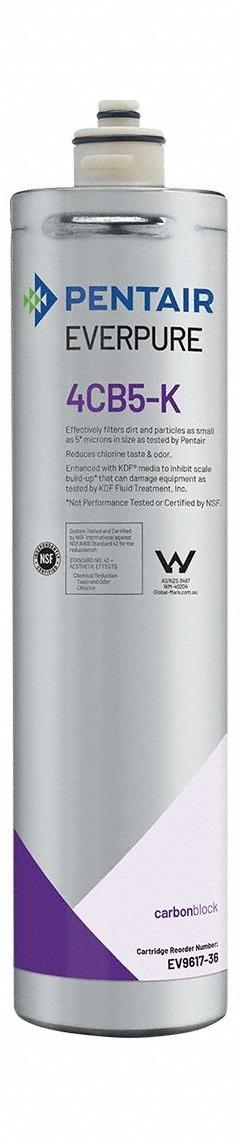 EVERPURE Water Filter Cartridge: 5 micron, 1.67 gpm, 6,000 gal, 12 3/4 in Overall Ht (MPN EV961736). Key specifications — Filter Media: Carbon Block; Brand: EVERPURE.