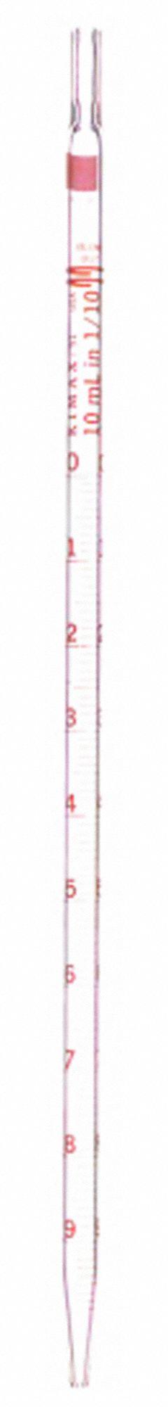 KIMBLE Serological Pipette: 10 mL Capacity, 0.1 mL Graduation Increments, Non-Sterile (MPN 37034A-10). Key specifications — Sterility: Non-Sterile; Brand: KIMBLE; Material: Borosilicate Glass; Product Type: Serological Pipette.