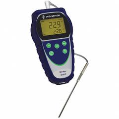 DIGI-SENSE Single-Input RTD Thermometer: -328°F to 1,562°F, 1 Channels (MPN 9142807). Key specifications — Accuracy: ±4°C (±2°F) from –328 to –148°F (–200 to –100°C), ±0.4°F (±0.2°C) from –148 to 392°F (–99.9 to 199.9°C), ±4°F (±2°C) from 392 to 1562°F (200 to 850°C); Testing Functions: Min/Max Temperature; Brand: DIGI-SENSE.