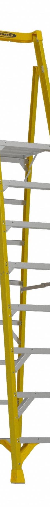 WERNER Podium Stepladder: 10 ft Ladder Size, Fiberglass, 375 lb Load Capacity, 46 lb Wt (MPN PD7308). Key specifications — Brand: WERNER; Included Features: Guard Rail.