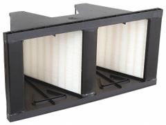 GRAINGER V-Bank Air Filter: 12 in x 24 in x 12 in, Fiberglass, Single Header, 2 Vs, Downstream Face (MPN 33E915). Key specifications — Brand: GRAINGER; Frame or Header Material: Plastic; Media Material: Fiberglass; Filters Out: Face Powder.