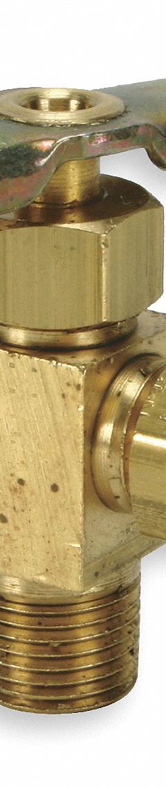 HANSEN Needle Valve: Angle Valve Body, Brass, 1/4 in Pipe Size, Compression x MIP, For Water Media (MPN A6855). Key specifications — For Media: Water; Seal Material: Metal; Brand: HANSEN; Connection Gender - Side 2: Male; Connection Type - Side 1: Compression; Connection Type - Side 2: IPS; Connection Type: Compression x MIP.