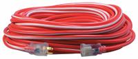 SOUTHWIRE Extension Cord: Outdoor Use, 100 ft Lg, Outlet, 5-15P, 12/3, SJTW, Red/White, 15 A Current (MPN 2549SW0041). Key specifications — Brand: SOUTHWIRE; Temperature Rating: -40° to 140°F; NEMA Plug Configuration: 5-15P.