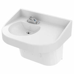 BESTCARE Hospital Sink: Polymer Resin, 14 1/2 in Bowl Lg, 4 in Bowl Dp, ADA Compliant (MPN WH3778L-09). Key specifications — ADA Compliant: ADA Compliant; Color: White; Bowl Shape: D-Shape; Brand: BESTCARE; Sink Mounting Type: Wall.