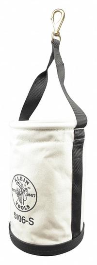 KLEIN TOOLS Bucket Bag: 14 in H, Off-White, Canvas, 0 Pockets, Open Top (MPN 5106S). Key specifications — attr1118525: KLEIN TOOLS; attr1125037: Off-White; attr1118507: Single Handle With Snap Hook; attr1125041: Canvas; attr1203718: Yes.