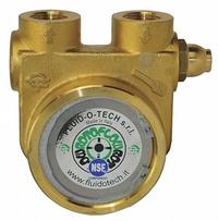FLUID-O-TECH Rotary Vane Pump: Magnetic Drive, Low-Lead Brass Body, 1/2" NPT, 230 gph Max. Flow (MPN PA 801). Key specifications — Vane Material: Carbon; NSF 169 Listed: Yes; Relief Valve Type Included: Standard; Brand: FLUID-O-TECH; Strainer: Not Included; Ports: 1/2" NPT; Relief Valve Type: Standard.