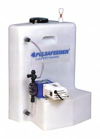 PULSAFEEDER Integrated Tank System: 15 gal, Polyethylene Tank, Vertical (MPN J40490). Key specifications — Mounting Orientation: Vertical; Compatible Manufacturer Model Number: X003-XA-AAAAG19; Includes: Bulkhead Fittings; Tank Material: Polyethylene; Compatible Brand: Chem-Tech; Compatible Series: 100.