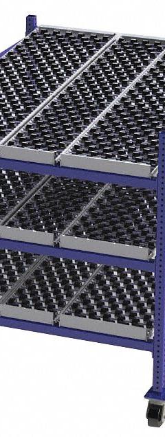 UNEX FLOW CELL Gravity Flow Rack: 48 in x 60 in x 54 in, Tilt, 3 Shelves, Rubber (MPN FCM99SW48603). Key specifications — Brand: UNEX FLOW CELL; Decking Material: Rubber.
