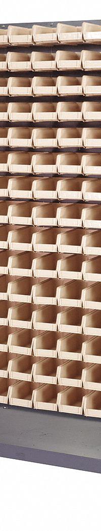 QUANTUM STORAGE SYSTEMS Mobile Louvered Floor Rack: 36 in x 24 in x 72 in, 240 Bins Included, Ivory (MPN QMD-36H-220IV). Key specifications — Bin Width: 4-1/8 in; Color: Gray; Caster Wheel/Configuration: (2) Rigid; Caster Wheel/Tread Material: Hard Rubber; Bin Color: Ivory; Bin Depth: 7-3/8 in; Bin Height: 3 in; Brand: QUANTUM STORAGE SYSTEMS.