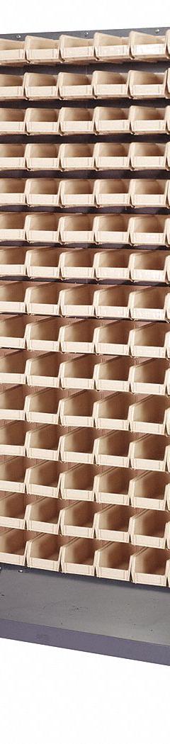 QUANTUM STORAGE SYSTEMS Mobile Louvered Floor Rack: 36 in x 24 in x 72 in, 240 Bins Included, Ivory (MPN QMD-36H-220IV). Key specifications — Bin Width: 4-1/8 in; Color: Gray; Caster Wheel/Configuration: (2) Rigid; Caster Wheel/Tread Material: Hard Rubber; Bin Color: Ivory; Bin Depth: 7-3/8 in; Bin Height: 3 in; Brand: QUANTUM STORAGE SYSTEMS.