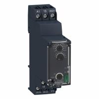 SCHNEIDER Time Delay Relay: DIN-Rail Mounted, 24 to 240V AC/DC, 8 A, 6 Pins/Terminals (MPN RE22R2ACMR). Key specifications — Contact Rating (DC): 8 A @ 24V; Delay Function: On/Off Delay; Input Voltage: 24 to 240V AC/DC; Brand: SCHNEIDER.