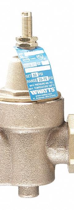 WATTS REGULATOR Water Pressure Reducing Valve: NPT x NPT, 1 in Pipe Size, Copper Silicon Alloy (MPN 1" LFN55BM1-U). Key specifications — Brand: WATTS REGULATOR; Low-Lead Compliance: Low-Lead Compliant.