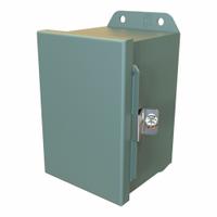 HAMMOND Electrical Enclosure: Steel, 6 in x 4 in x 4 in, NEMA 12/13/3R/4, Solid Cover, Hinged (MPN HJ644HLP). Key specifications — Closure Method: Clamps; Brand: HAMMOND; Knockouts: Not Included.