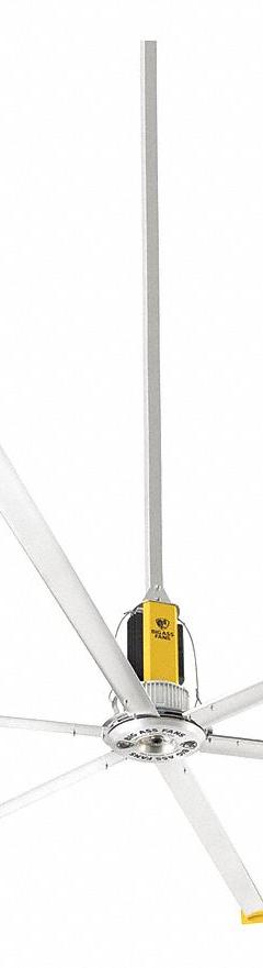 BIG ASS FANS Ceiling Fan: 83,490 cfm Airflow, 12 ft Blade Dia, Variable Speeds, 380 to 480V AC (MPN F-PFD1-1204S34). Key specifications — Voltage: 380 to 480V AC; Light Kit: No; Series: Powerfoil D; Number of Speeds: Variable; Phase: Three; Current: 2.36 A; Brand: BIG ASS FANS.