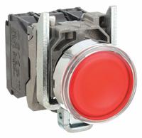 SCHNEIDER Illuminated Push Button: Illuminated, Flush Profile, Metallic, 22 mm, 1NO/1NC (MPN XB4BW34B5). Key specifications — Brand: SCHNEIDER; Action: Momentary; Series: XB4; Push Button Material Type: Metallic.