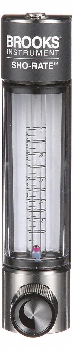 BROOKS Mechanical Flowmeter: Flow Meter, Scale, Variable Area, Panel Mount, Vertical, Liters, FNPT (MPN 1250AD6042ALSVV). Key specifications — Display Type: Scale; O-Ring Material: Viton; Includes Flow Rate Adjustment Knob: Yes; Includes Pressure Guage: No; Mounting Orientation: Vertical; Unit Of Measure: Liters; Brand: BROOKS; Accuracy: +/-5%.