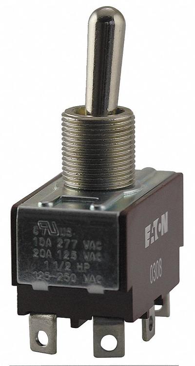 EATON Toggle Switch: 3 Position, 2 Connections, SPST, Spade Terminals Connection - Panel-Mount Toggle Switches