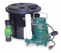 ZOELLER Sink Drain Pump System: 5 gal, 1/3 hp, 115V AC, 34 gpm Flow Rate @ 10' of Head, 9.7 A, Male (MPN 105-0001). Key specifications — Brand: ZOELLER; Rated Voltage: 115V AC; Discharge Location: Top; Switch: Integral Vertical.