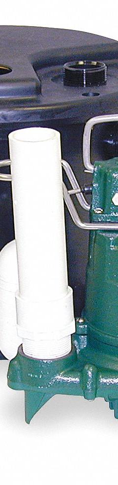 ZOELLER Sink Drain Pump System: 5 gal, 1/3 hp, 115V AC, 34 gpm Flow Rate @ 10' of Head, 9.7 A, Male (MPN 105-0001). Key specifications — Brand: ZOELLER; Rated Voltage: 115V AC; Discharge Location: Top; Switch: Integral Vertical.