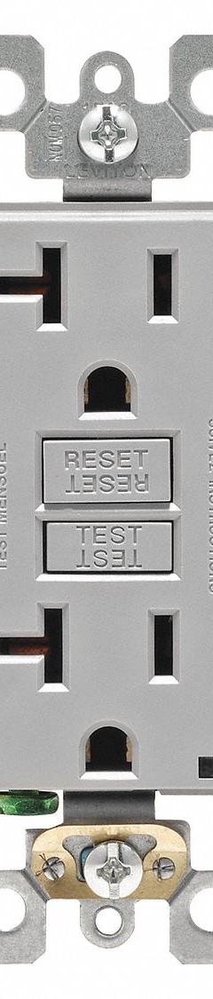 LEVITON GFI Receptacle: Decorator Duplex, 5-20, Gray, GFCI, 125V AC, 20 A, 2 Pole / 3 Wire (MPN GFNT2-GY)